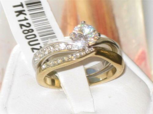 Jewellery Kingdom 1CT Cubic Zirconia Two Tone Solitaire Accents Gold Ladies Engagement Ring Set Band - Jewelry Rings - British D'sire