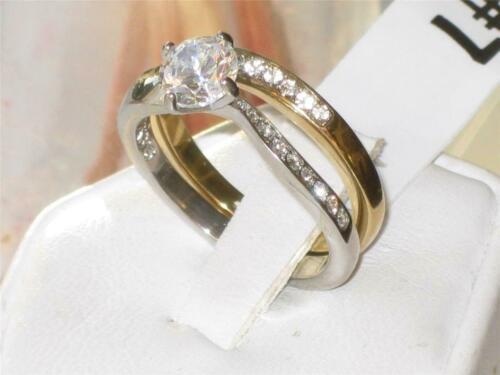 Jewellery Kingdom 1CT Cubic Zirconia Two Tone Solitaire Accents Gold Ladies Engagement Ring Set Band - Jewelry Rings - British D'sire