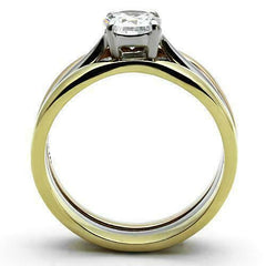 Jewellery Kingdom 1CT CZ Stainless Steel Yellow Gold Ladies Rose Engagement Ring Set Gold - Jewelry Rings - British D'sire