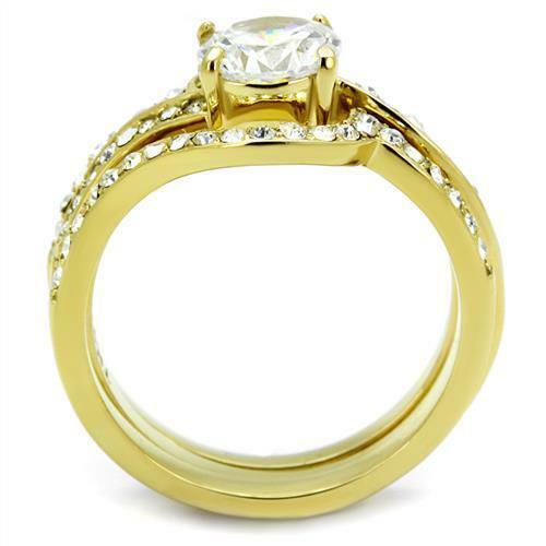 Jewellery Kingdom 2 Carat Bezel Steel Engagement Wedding Ladies Ring Sets (Gold) - Rings - British D'sire