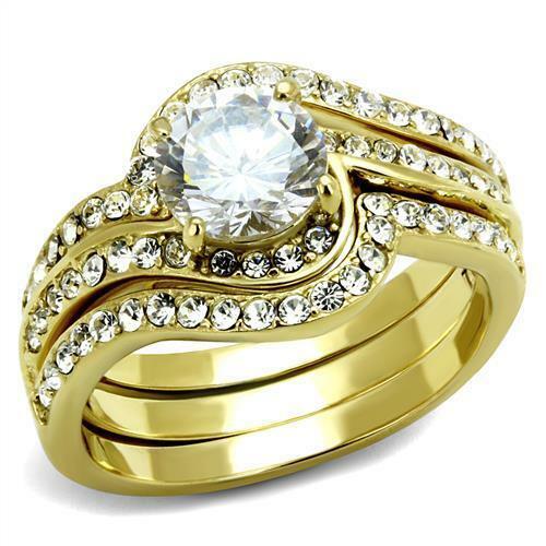 Jewellery Kingdom 2 Carat Bezel Steel Engagement Wedding Ladies Ring Sets (Gold) - Rings - British D'sire