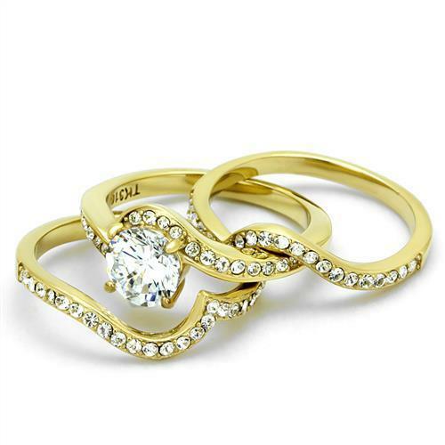 Jewellery Kingdom 2 Carat Bezel Steel Engagement Wedding Ladies Ring Sets (Gold) - Rings - British D'sire