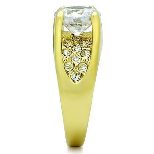 Jewellery Kingdom 2CT Cubic Zirconia Steel 18kt Solitaire With Accents Ladies Gold Ring - Jewelry Rings - British D'sire