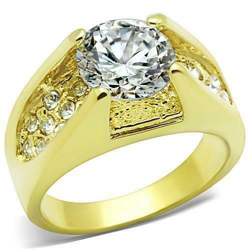 Jewellery Kingdom 2CT Cubic Zirconia Steel 18kt Solitaire With Accents Ladies Gold Ring - Jewelry Rings - British D'sire