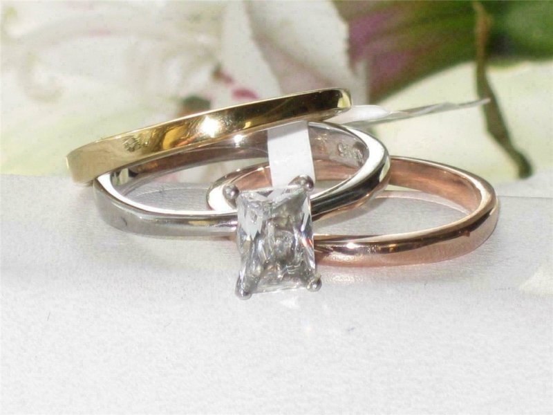 Jewellery Kingdom 2ct Solitaire Cubic Zirconia Stainless Steel Emerald Ring Set (Rose Gold & Yellow Gold) - Jewelry Rings - British D'sire