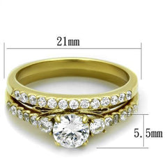 Jewellery Kingdom 2pcs Cubic Zirconia 18kt Steel Pretty Ladies Engagement Wedding Band Gold Ring Set - Jewelry Rings - British D'sire