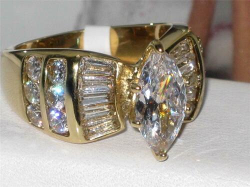 Jewellery Kingdom 3Carat Cz Baguettes Ladies 18kt Steel Sparkling Gold Marquise Ring - Jewelry Rings - British D'sire