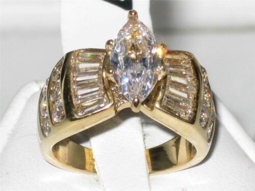 Jewellery Kingdom 3Carat Cz Baguettes Ladies 18kt Steel Sparkling Gold Marquise Ring - Jewelry Rings - British D'sire