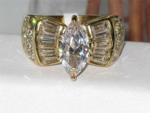 Jewellery Kingdom 3Carat Cz Baguettes Ladies 18kt Steel Sparkling Gold Marquise Ring - Jewelry Rings - British D'sire