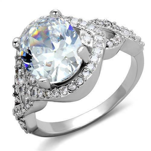 Jewellery Kingdom 8ct Ladies Oval Cz Dress Rhodium Cocktail Handmade Ring (Silver) - Jewelry Rings - British D'sire