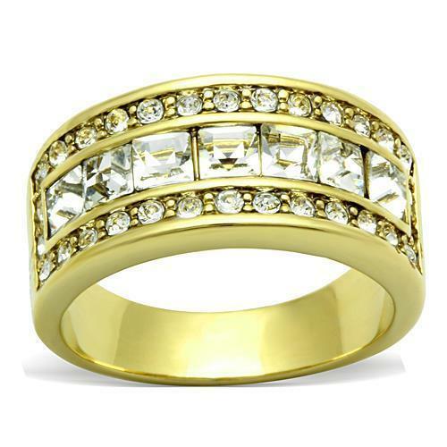 Jewellery Kingdom 9mm Eternity Steel Cubic Zirconia Ladies Princess Cut Gold Band - Jewelry Rings - British D'sire