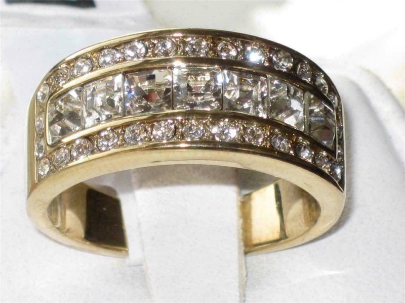 Jewellery Kingdom 9mm Eternity Steel Cubic Zirconia Ladies Princess Cut Gold Band - Jewelry Rings - British D'sire