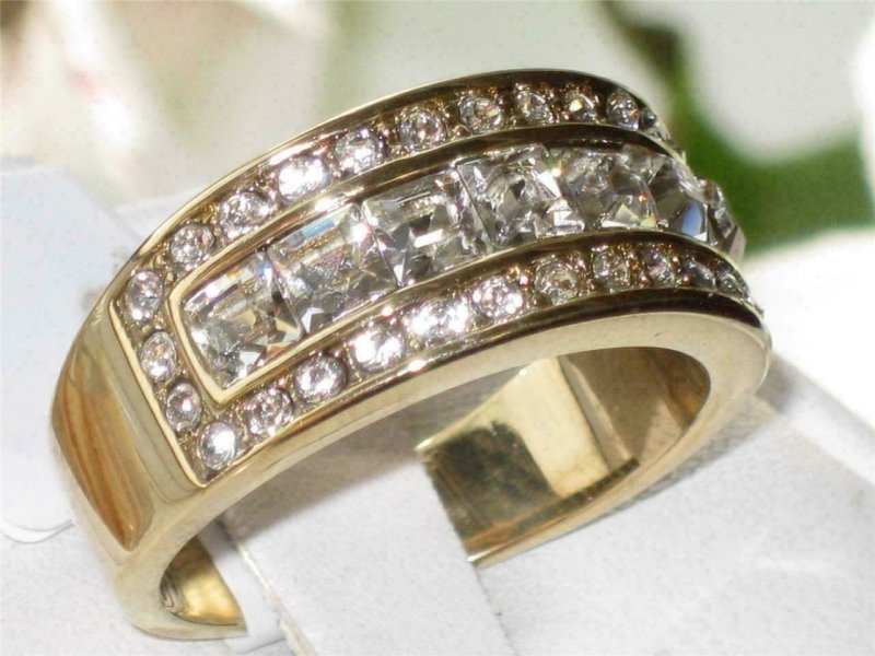 Jewellery Kingdom 9mm Eternity Steel Cubic Zirconia Ladies Princess Cut Gold Band - Jewelry Rings - British D'sire