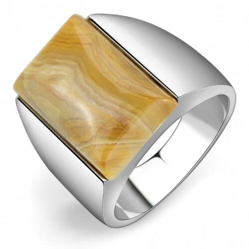 Jewellery Kingdom Agate Semi Precious Gemstone Pinky Stainless Steel Tusk Mens Signet Ring - Rings - British D'sire