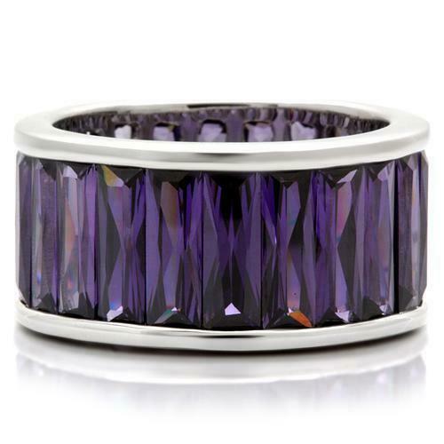 Jewellery Kingdom Amethyst Band Cubic Zirconia Full Eternity Emerald Cut Rhodium Ring (Purple & Silver) - Jewelry Rings - British D'sire