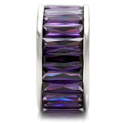 Jewellery Kingdom Amethyst Band Cubic Zirconia Full Eternity Emerald Cut Rhodium Ring (Purple & Silver) - Jewelry Rings - British D'sire