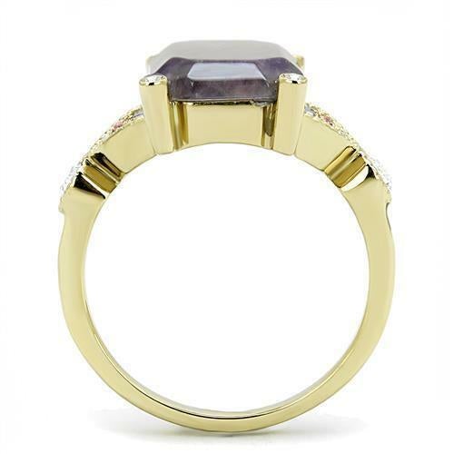 Jewellery Kingdom Amethyst Gold Emerald Cut Semi Precious Ladies Cubic Zirconia Steel Ring (Clear & Purple) - Jewelry Rings - British D'sire