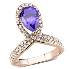 Jewellery Kingdom Amethyst Pear Cocktail Cubic Zirconia Steel Pretty Sparkling Ladies Rose Gold Ring - Jewelry Rings - British D'sire