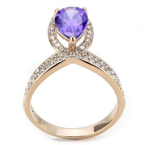 Jewellery Kingdom Amethyst Pear Cocktail Cubic Zirconia Steel Pretty Sparkling Ladies Rose Gold Ring - Jewelry Rings - British D'sire