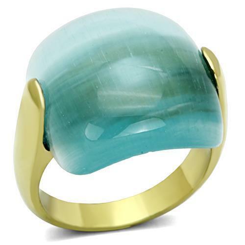 Jewellery Kingdom Aquamarine Cats Eye Synthetic Steel 18kt Ladies Ring (Gold) - Jewelry Rings - British D'sire