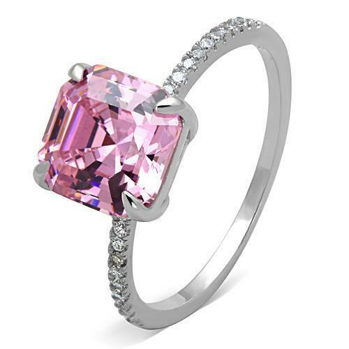 Jewellery Kingdom Asscher Cubic Zirconia Sapphire Ladies Square Sterling Silver Ring (Pink) - Jewelry Rings - British D'sire