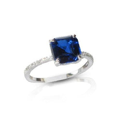 Jewellery Kingdom Asscher Cut Sterling Silver Stamped Ladies Sapphire Ring (Blue) - Rings - British D'sire