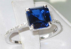 Jewellery Kingdom Asscher Cut Sterling Silver Stamped Ladies Sapphire Ring (Blue) - Rings - British D'sire