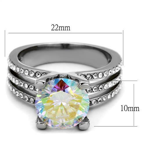 Jewellery Kingdom Aurora Borealis Solitaire Cubic Zirconia Stainless Steel Solitaire Ring (Silver) - Jewelry Rings - British D'sire