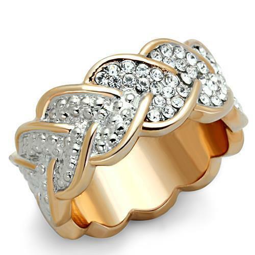 Jewellery Kingdom Band 9mm Cubic Zirconia Ladies Steel Eternity Pave No Tarnish Unique Ring (Rose Gold) - Jewelry Rings - British D'sire