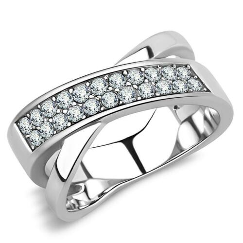 Jewellery Kingdom Band Crossover Cubic Zirconia Stainless Steel Ladies Ring (Silver) - Jewelry Rings - British D'sire