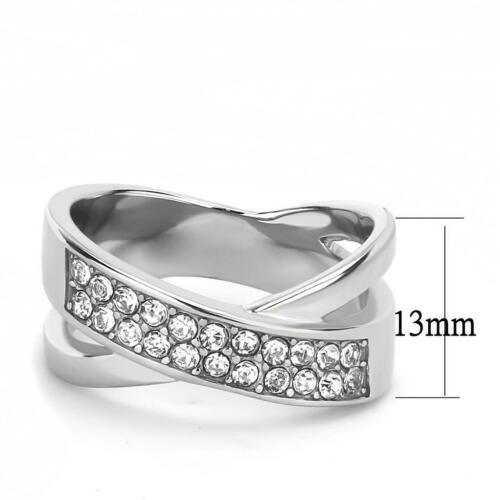 Jewellery Kingdom Band Crossover Cubic Zirconia Stainless Steel Ladies Ring (Silver) - Jewelry Rings - British D'sire