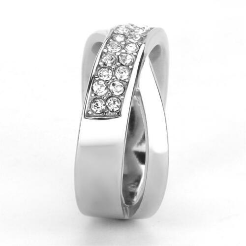 Jewellery Kingdom Band Crossover Cubic Zirconia Stainless Steel Ladies Ring (Silver) - Jewelry Rings - British D'sire