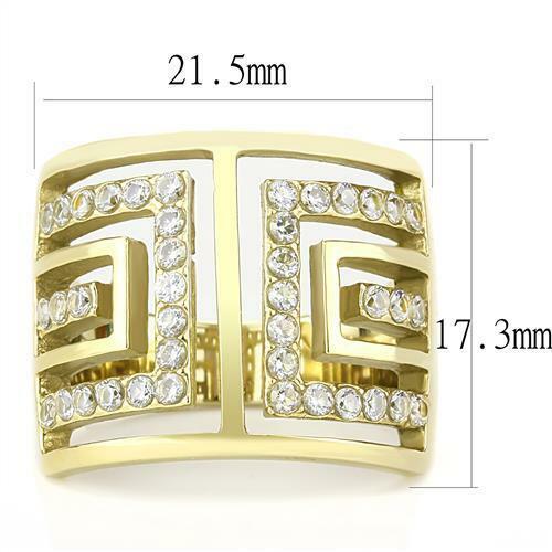 Jewellery Kingdom Band Greek Key Ladies Cubic Zirconia 18kt Steel Ring (Gold) - Jewelry Rings - British D'sire