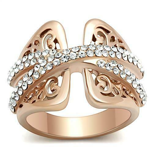 Jewellery Kingdom Band Ladies Crossover Pretty Flat Cubic Zirconia Sz J L Ring (Rose Gold) - Jewelry Rings - British D'sire