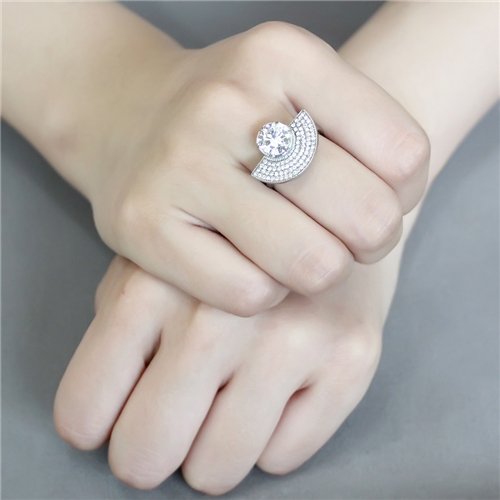 Jewellery Kingdom Band Pave Cubic Zirconia 3CT Unique Stainless Steel Sparkling Ladies Silver Ring - Jewelry Rings - British D'sire