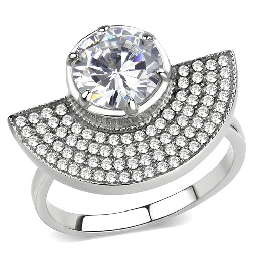 Jewellery Kingdom Band Pave Cubic Zirconia 3CT Unique Stainless Steel Sparkling Ladies Silver Ring - Jewelry Rings - British D'sire