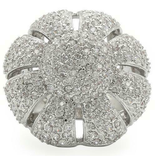 Jewellery Kingdom Big Pave Silver Rhodium Cubic Zirconia Ladies Cocktail Ring - Jewelry Rings - British D'sire