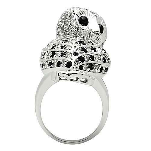 Jewellery Kingdom Bird Animal Black Cubic Zirconia Sparkling Ladies Owl Ring (Silver) - Jewelry Rings - British D'sire