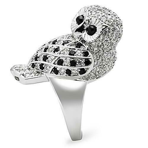 Jewellery Kingdom Bird Animal Black Cubic Zirconia Sparkling Ladies Owl Ring (Silver) - Jewelry Rings - British D'sire