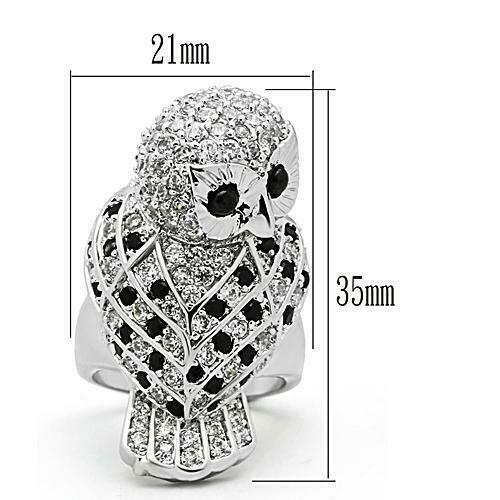 Jewellery Kingdom Bird Animal Black Cubic Zirconia Sparkling Ladies Owl Ring (Silver) - Jewelry Rings - British D'sire