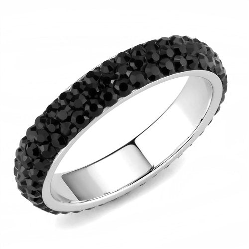 Jewellery Kingdom Black Full Eternity 4mm Pave Jet Cz Stainless Steel Stacking Ring Band - Jewelry Rings - British D'sire