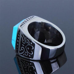 Jewellery Kingdom Blue Signet Square Stainless Steel Silver Pinky Mens Turquoise Ring - Jewelry Rings - British D'sire