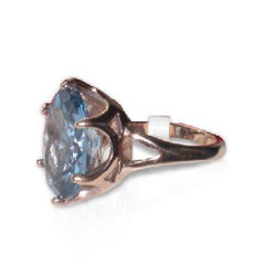 Jewellery Kingdom Blue Topaz Oval Cubic Zirconia 11 Carat Steel Solitaire Ladies Ring (Rose Gold) - Rings - British D'sire