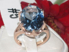 Jewellery Kingdom Blue Topaz Oval Cubic Zirconia 11 Carat Steel Solitaire Ladies Ring (Rose Gold) - Rings - British D'sire