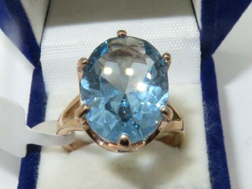 Jewellery Kingdom Blue Topaz Oval Solitaire Steel Ring (Rose Gold& Blue) - Rings - British D'sire