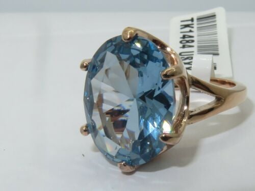 Jewellery Kingdom Blue Topaz Oval Solitaire Steel Ring (Rose Gold& Blue) - Rings - British D'sire