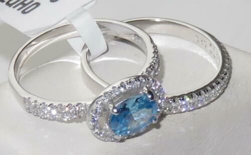 Jewellery Kingdom Blue Topaz Oval Sterling Silver Engagement Wedding Ladies Silver Ring Set - Jewelry Rings - British D'sire