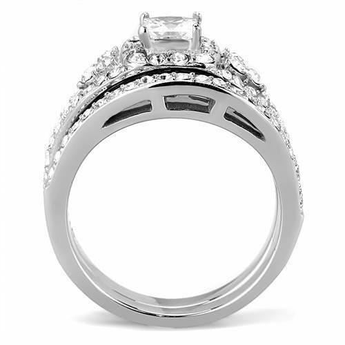 Jewellery Kingdom Bridal Set Sterling Silver Cluster Platinum Finish Engagement and Wedding Ring - Jewelry Rings - British D'sire