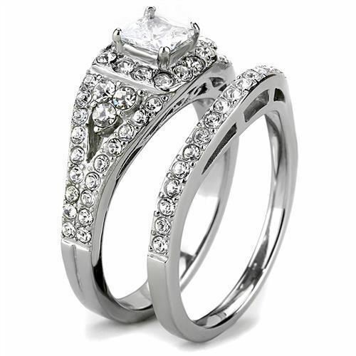 Jewellery Kingdom Bridal Set Sterling Silver Cluster Platinum Finish Engagement and Wedding Ring - Jewelry Rings - British D'sire