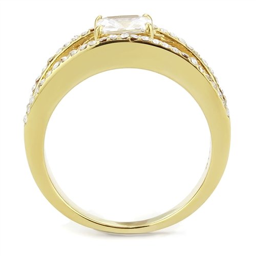 Jewellery Kingdom Burnt Orange Cubic Zirconia Emerald Cut 18KT Stainless Steel Ladies Princess Ring (Gold) - Jewelry Rings - British D'sire